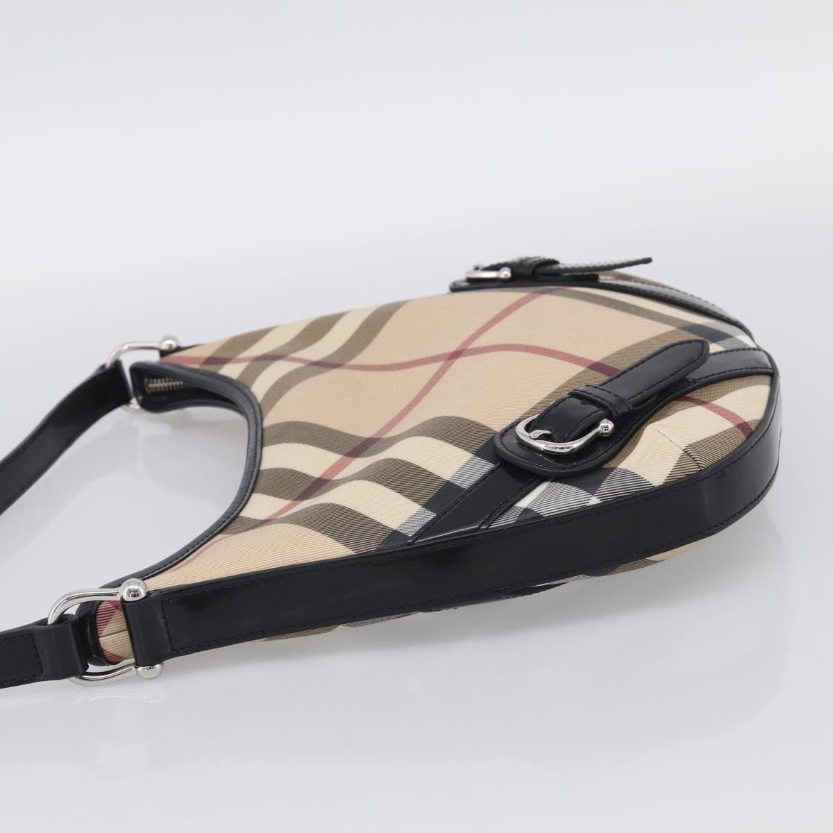 BURBERRY Nova Check Shoulder Bag PVC Beige Silver Auth 213298A
