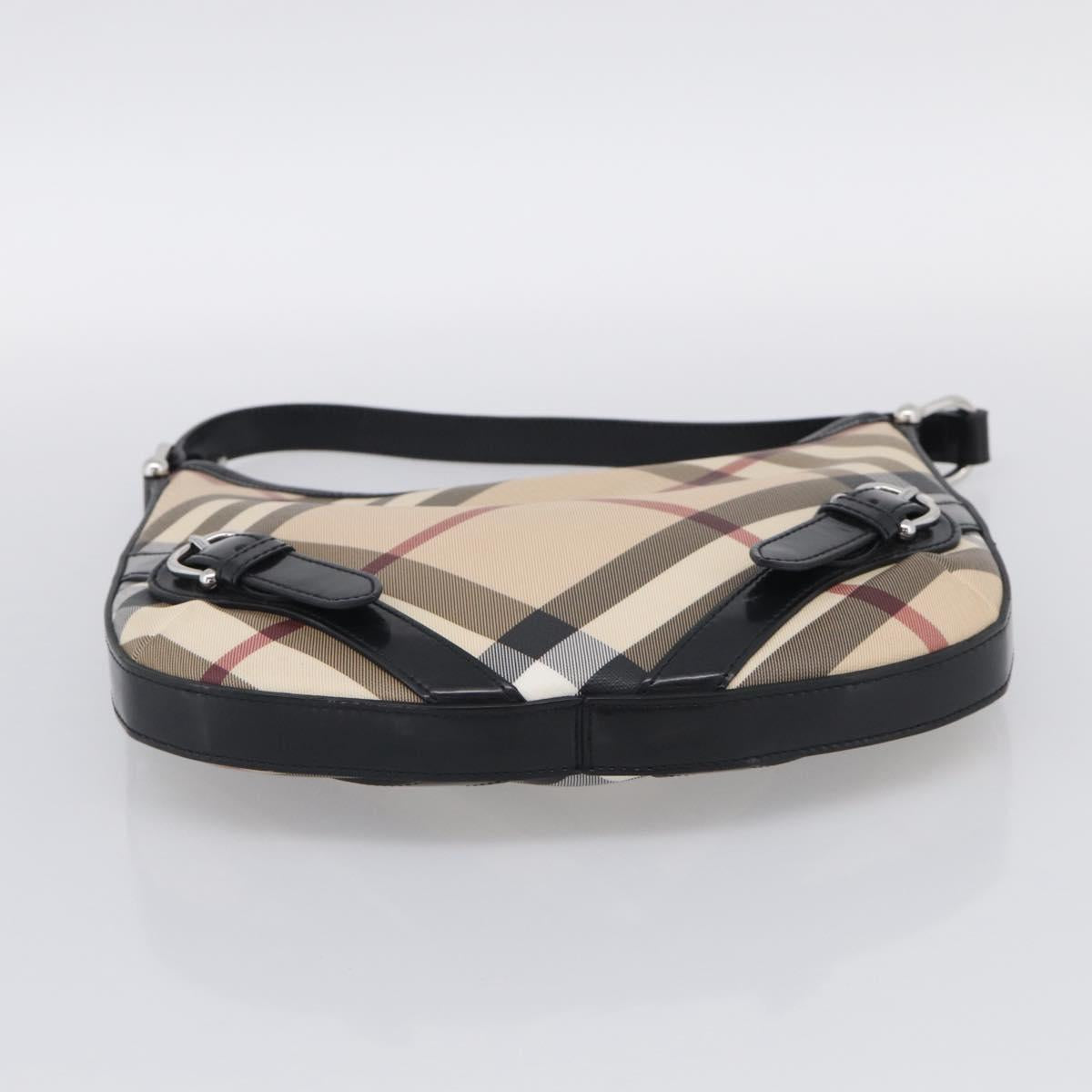 BURBERRY Nova Check Shoulder Bag PVC Beige Silver Auth 213298A