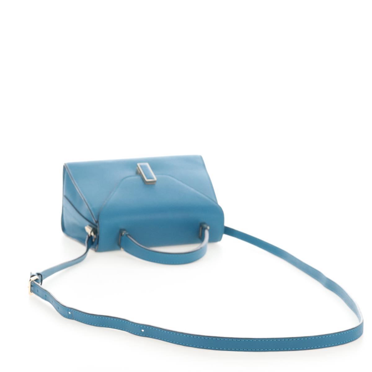 Valextra Hand Bag Leather 2way Blue Gold Auth 213304M