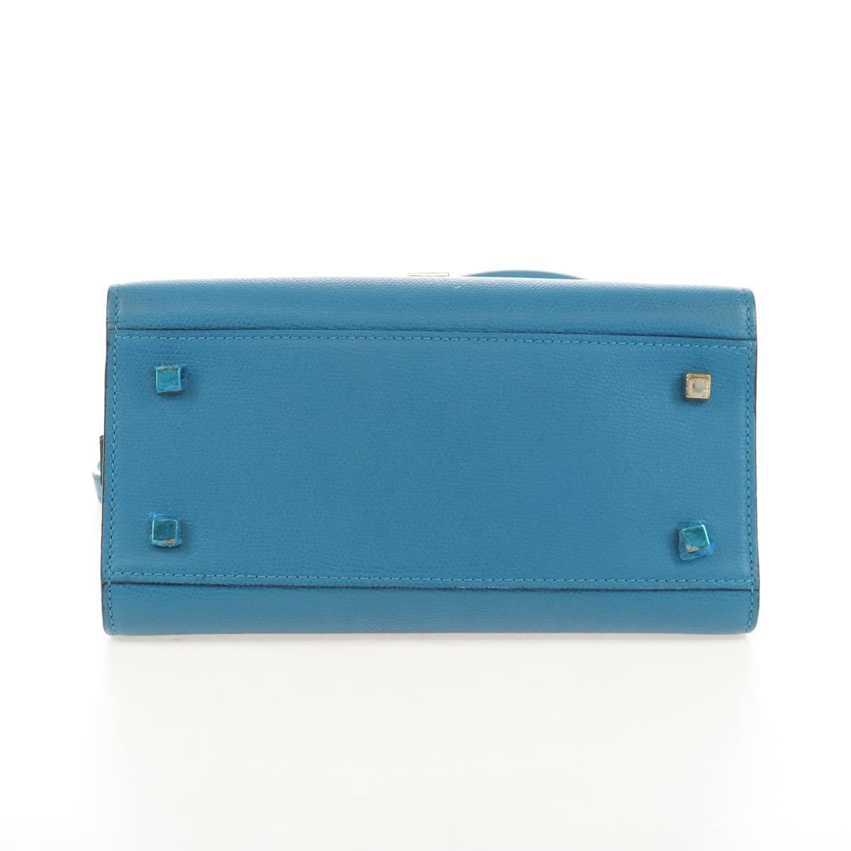 Valextra Hand Bag Leather 2way Blue Gold Auth 213304M