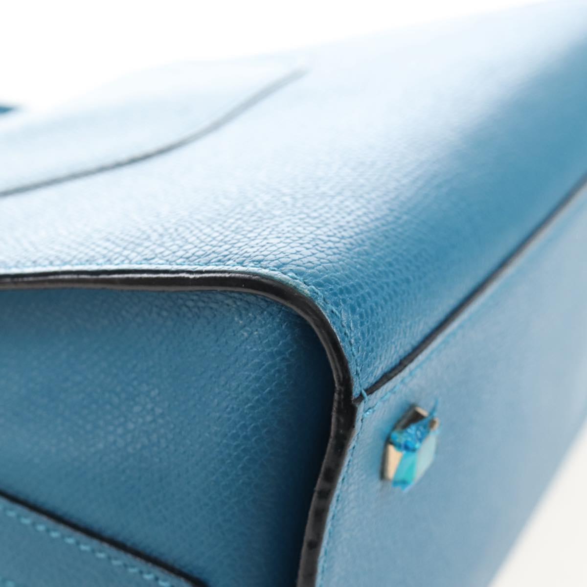 Valextra Hand Bag Leather 2way Blue Gold Auth 213304M