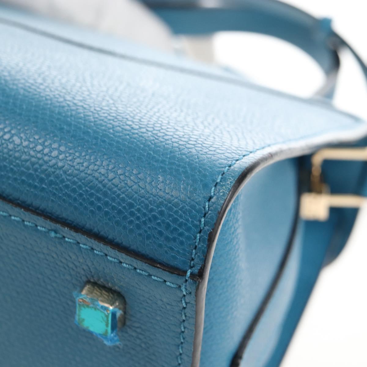 Valextra Hand Bag Leather 2way Blue Gold Auth 213304M