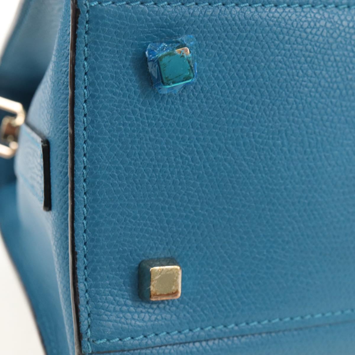 Valextra Hand Bag Leather 2way Blue Gold Auth 213304M