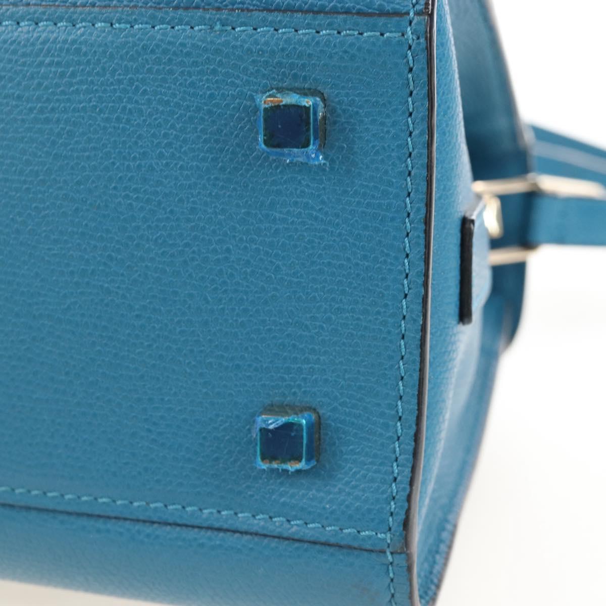 Valextra Hand Bag Leather 2way Blue Gold Auth 213304M