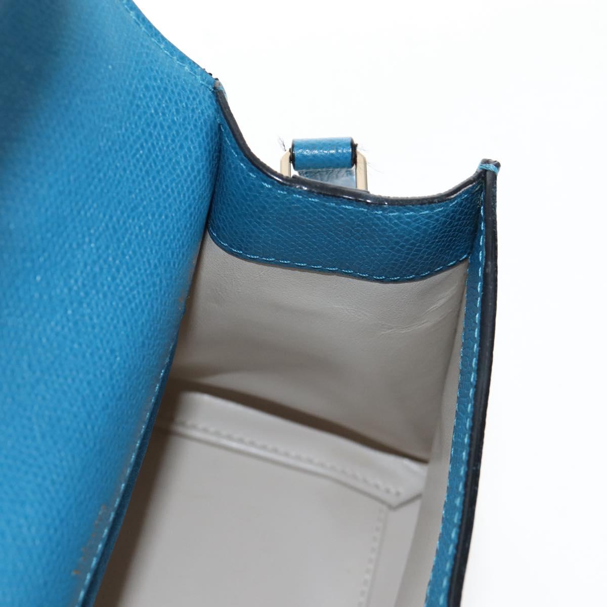 Valextra Hand Bag Leather 2way Blue Gold Auth 213304M