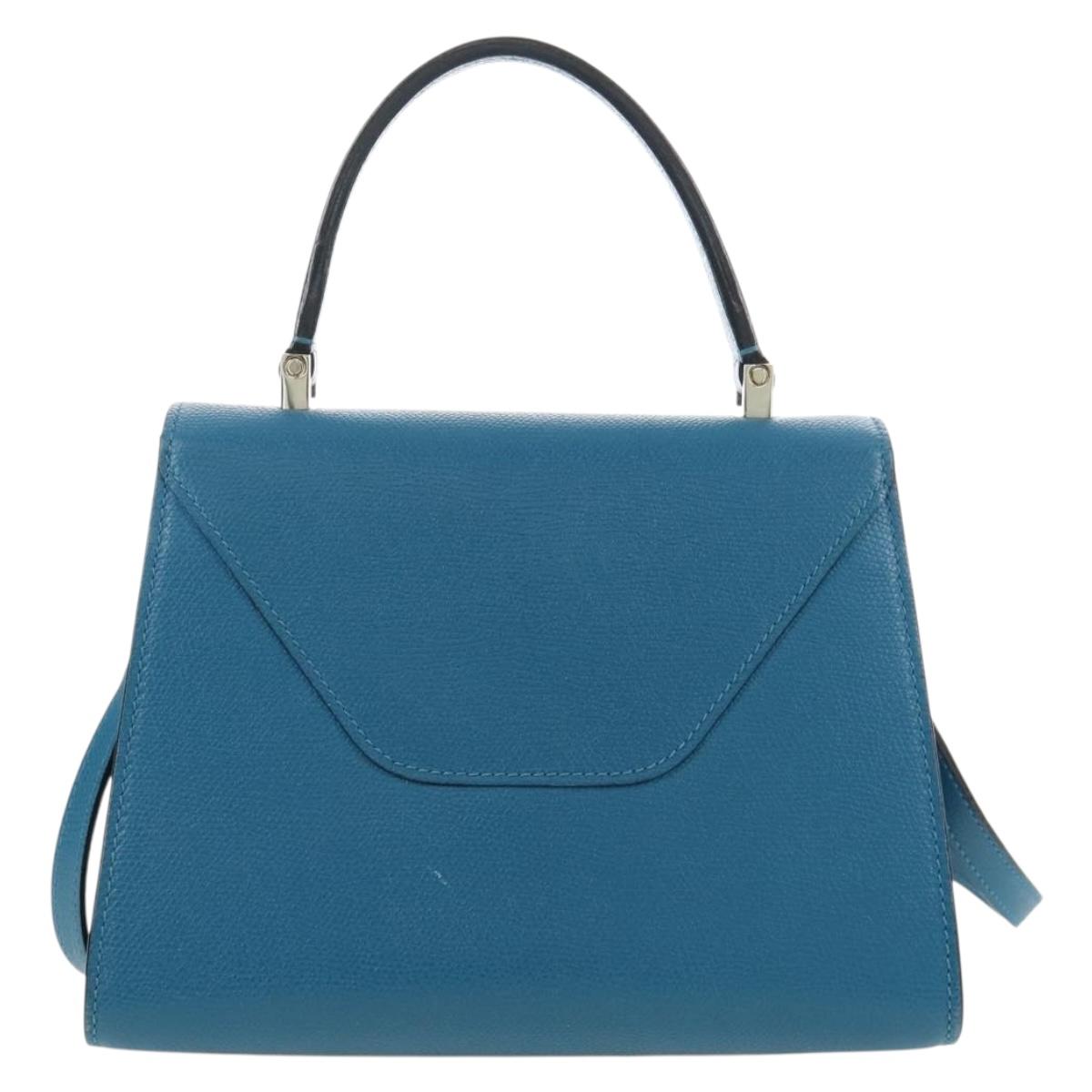 Valextra Hand Bag Leather 2way Blue Gold Auth 213304M