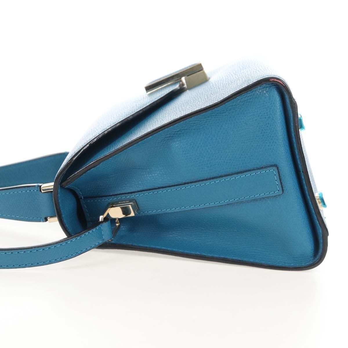Valextra Hand Bag Leather 2way Blue Gold Auth 213304M