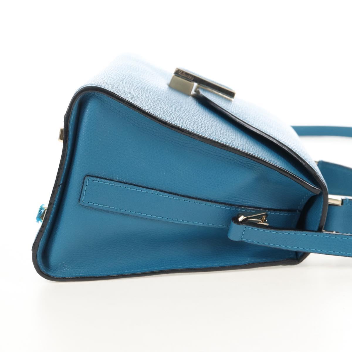 Valextra Hand Bag Leather 2way Blue Gold Auth 213304M