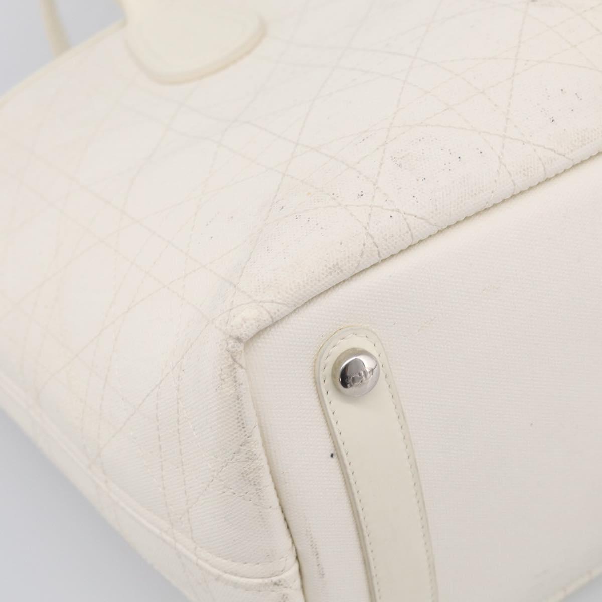 Christian Dior Canage Panarea Tote Bag Coated Canvas White Silver Auth 213306
