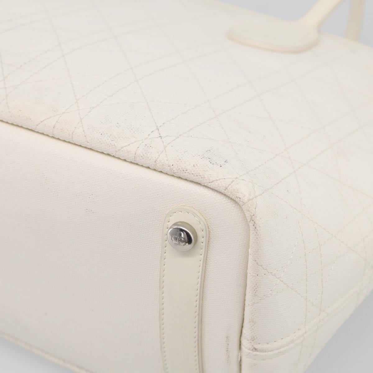 Christian Dior Canage Panarea Tote Bag Coated Canvas White Silver Auth 213306
