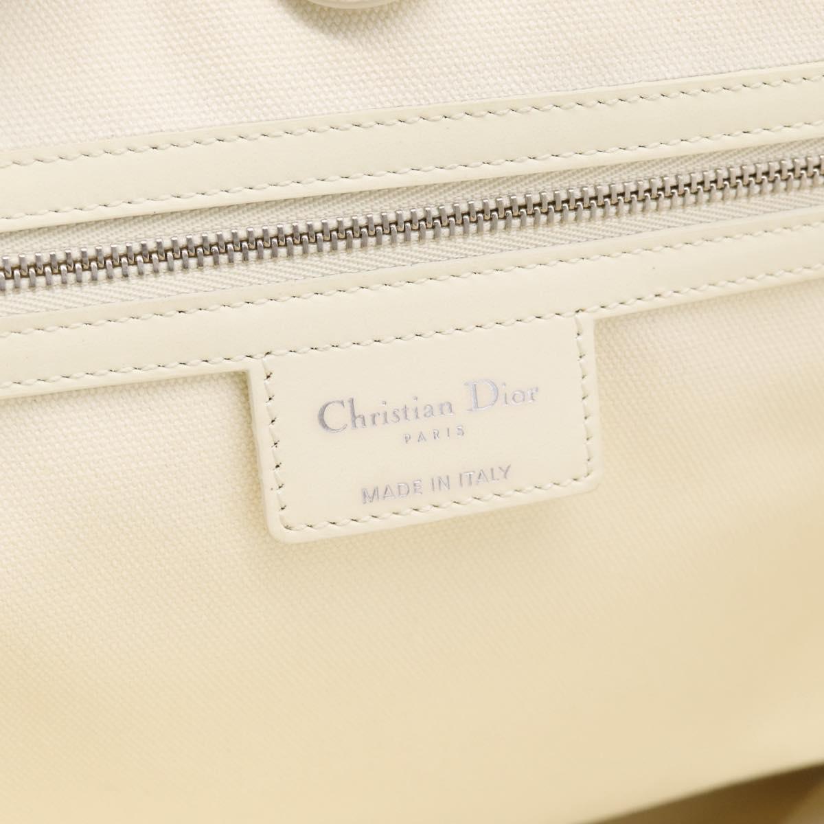 Christian Dior Canage Panarea Tote Bag Coated Canvas White Silver Auth 213306