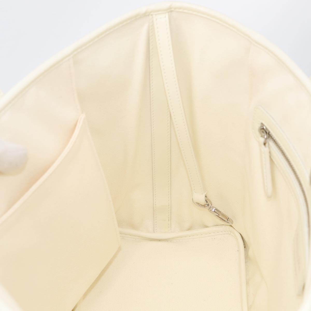 Christian Dior Canage Panarea Tote Bag Coated Canvas White Silver Auth 213306