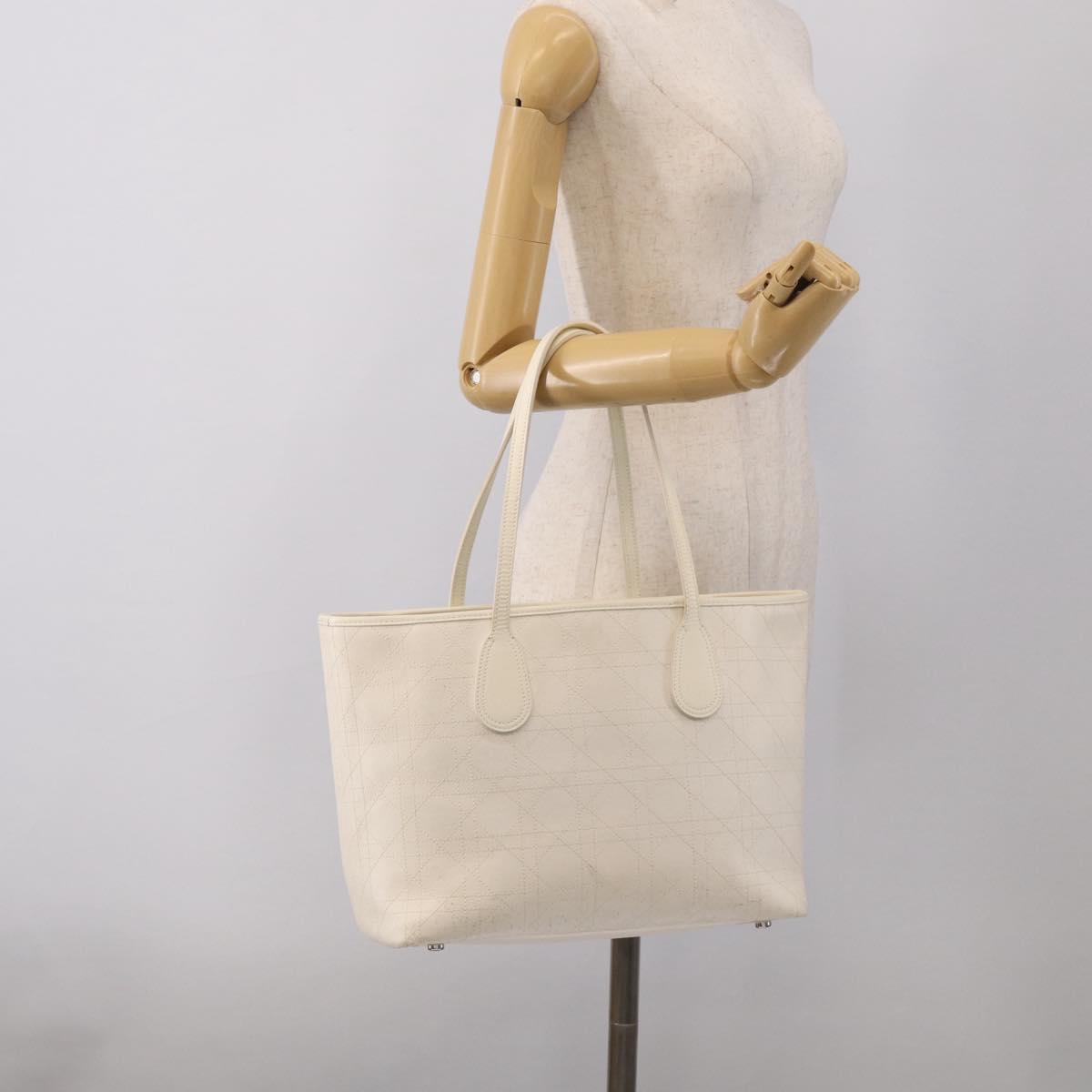 Christian Dior Canage Panarea Tote Bag Coated Canvas White Silver Auth 213306