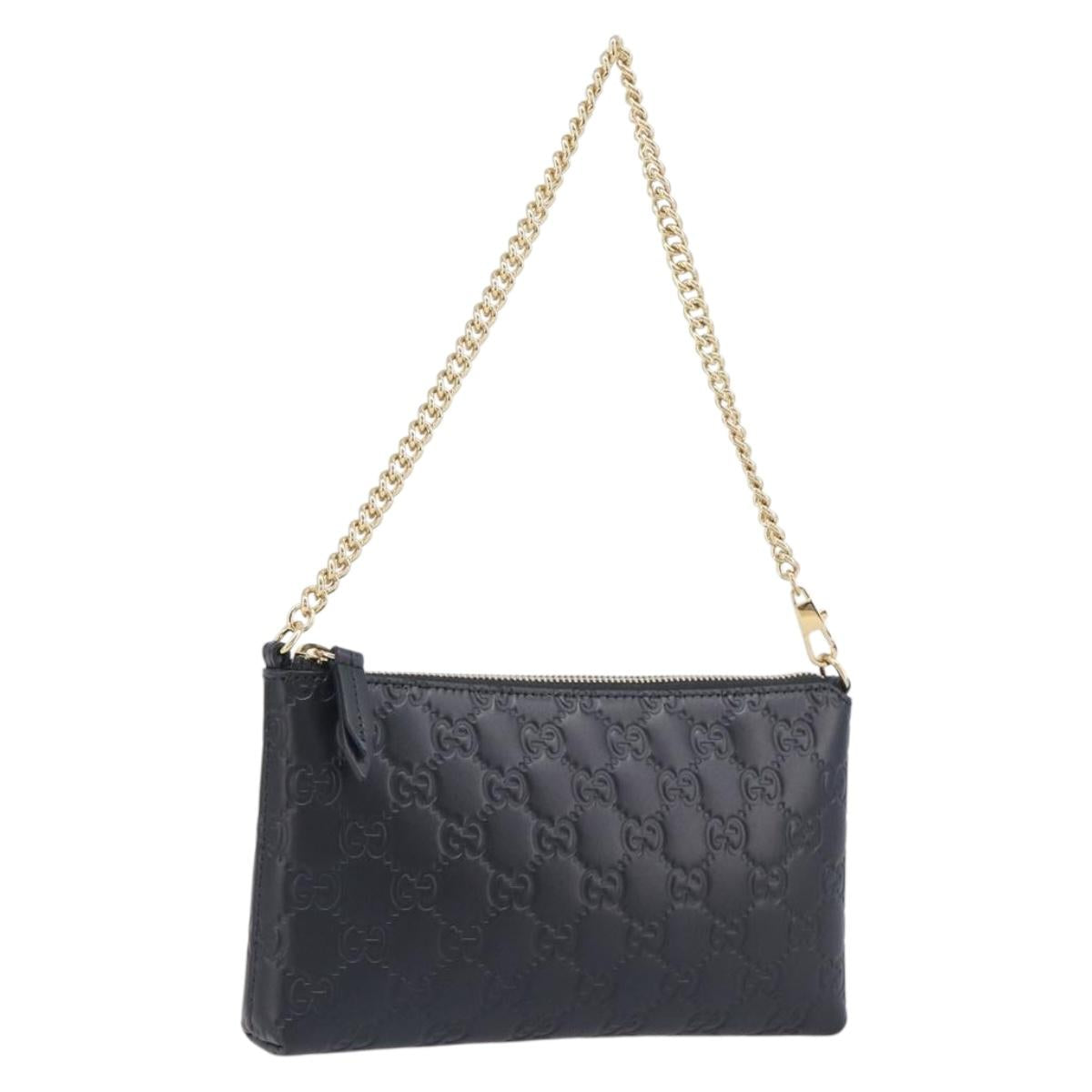 GUCCI GG Canvas Guccissima Chain Bag Leather Black Gold 428449 Auth 213309V