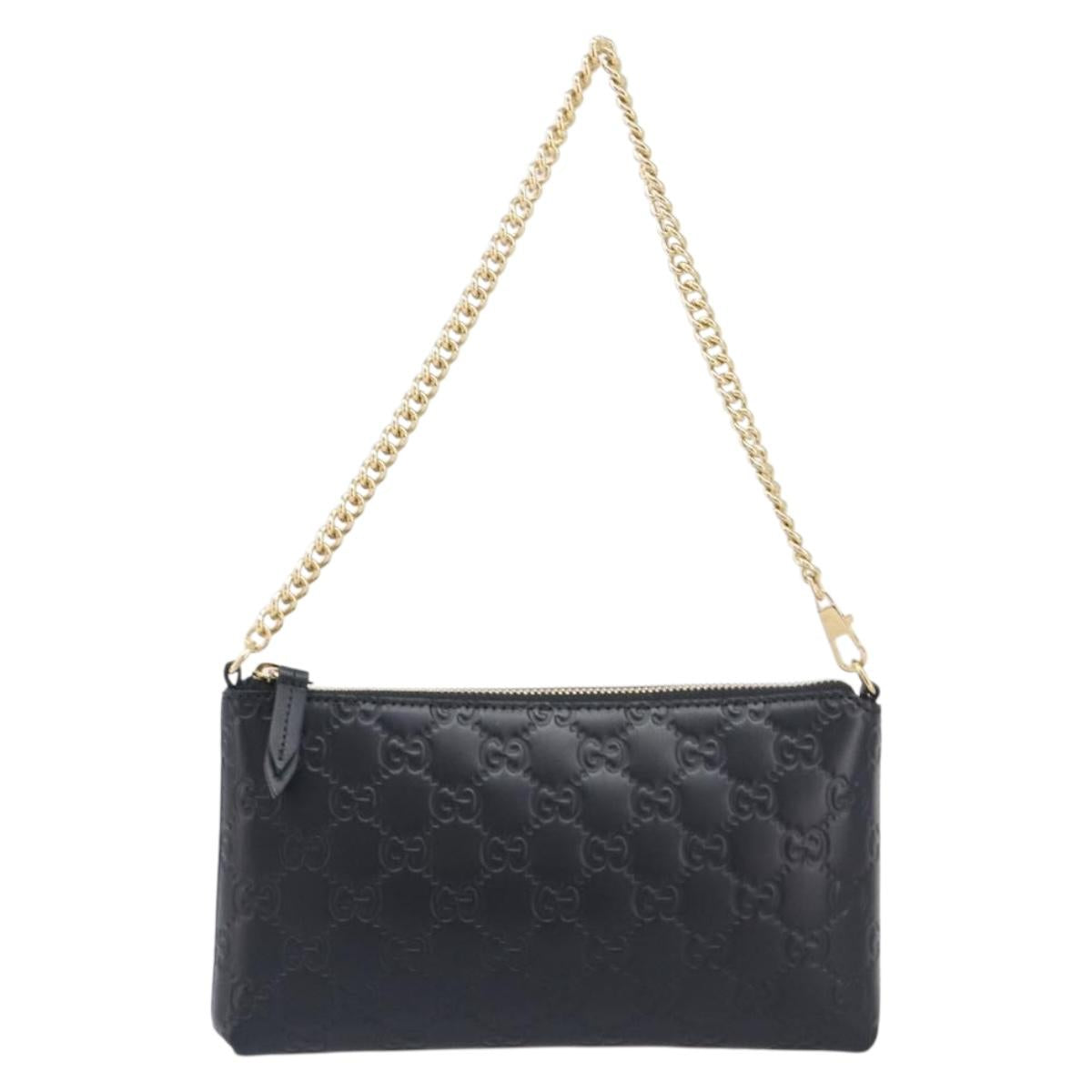 GUCCI GG Canvas Guccissima Chain Bag Leather Black Gold 428449 Auth 213309V
