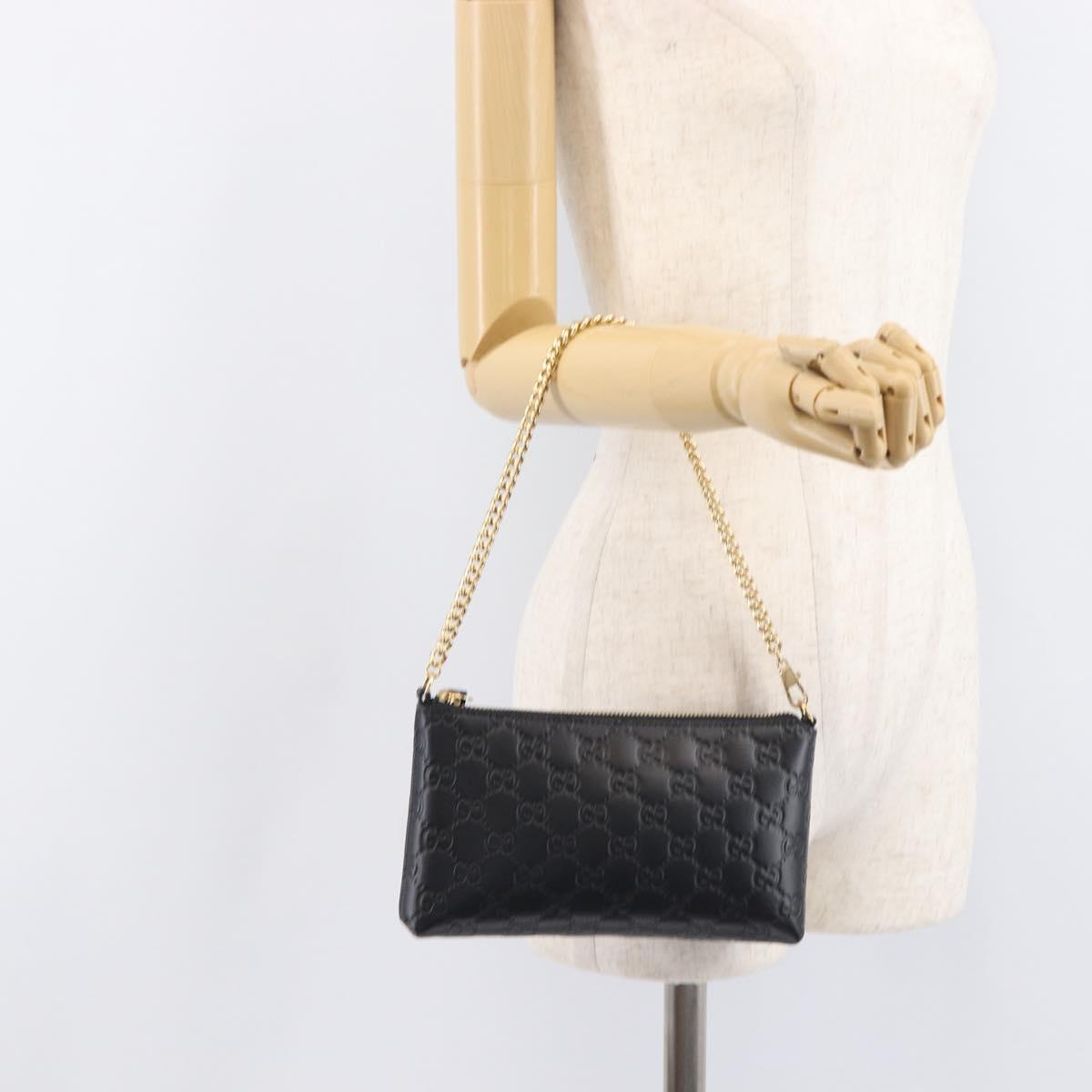 GUCCI GG Canvas Guccissima Chain Bag Leather Black Gold 428449 Auth 213309V