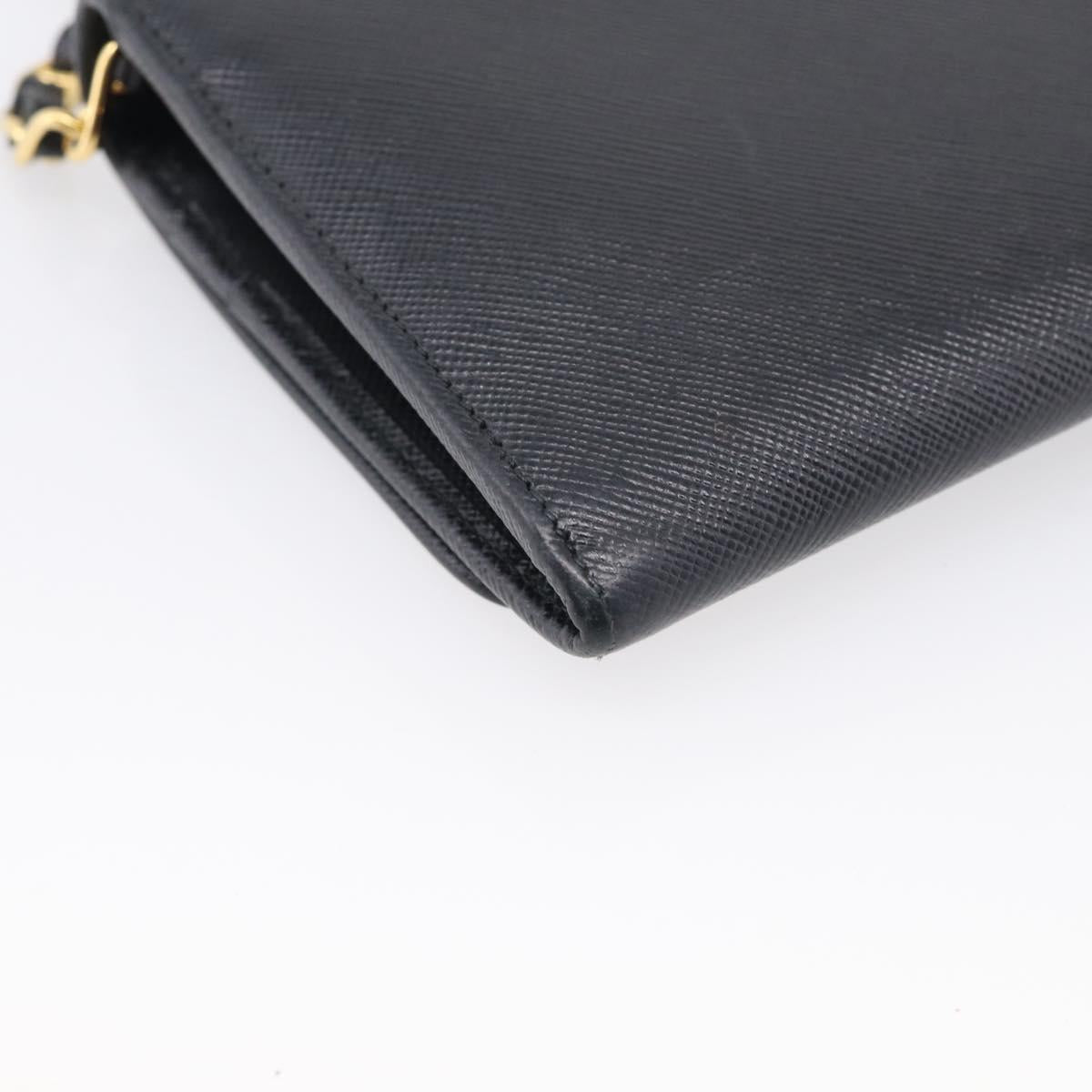 PRADA Chain Shoulder Wallet Saffiano leather Black Gold Auth 213310