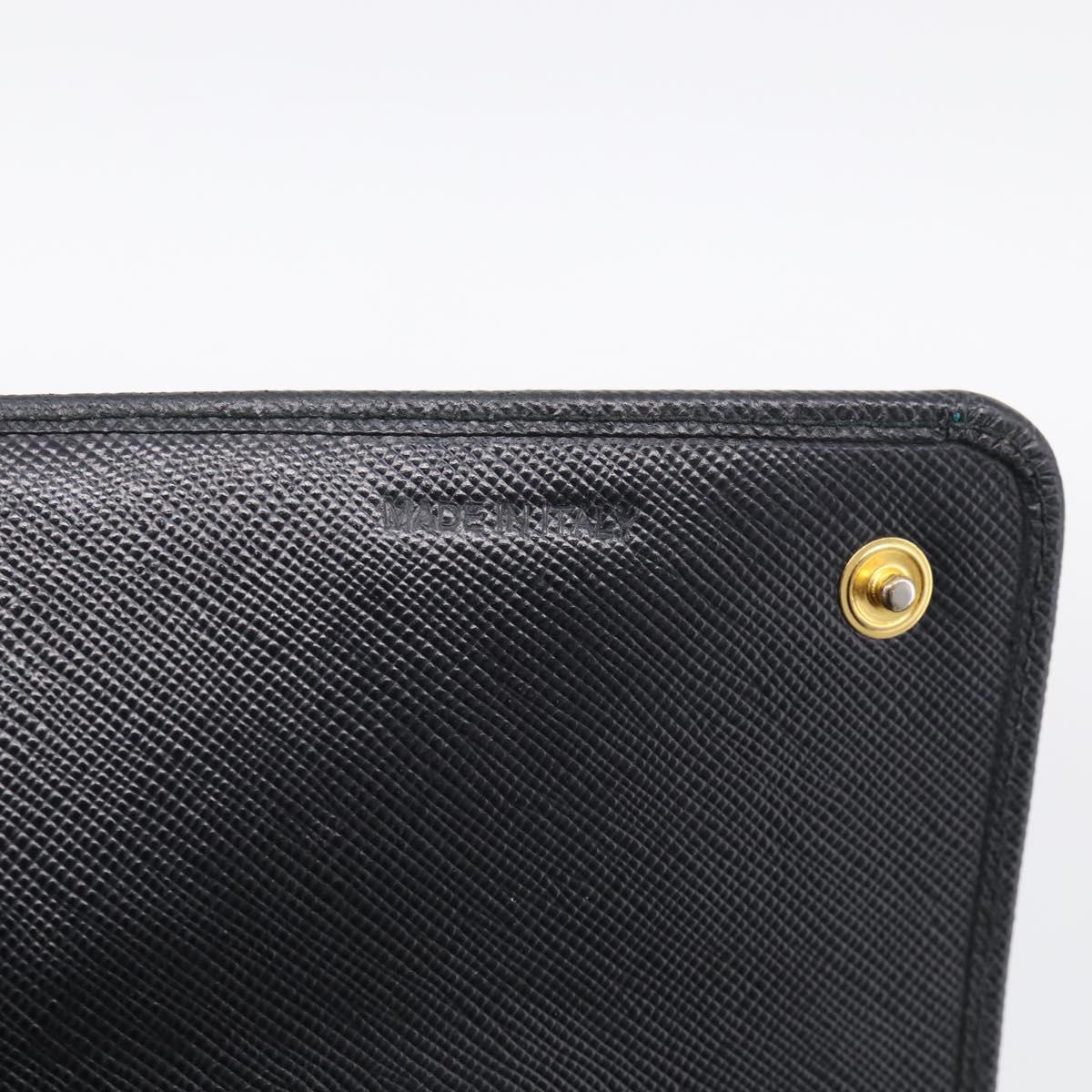 PRADA Chain Shoulder Wallet Saffiano leather Black Gold Auth 213310