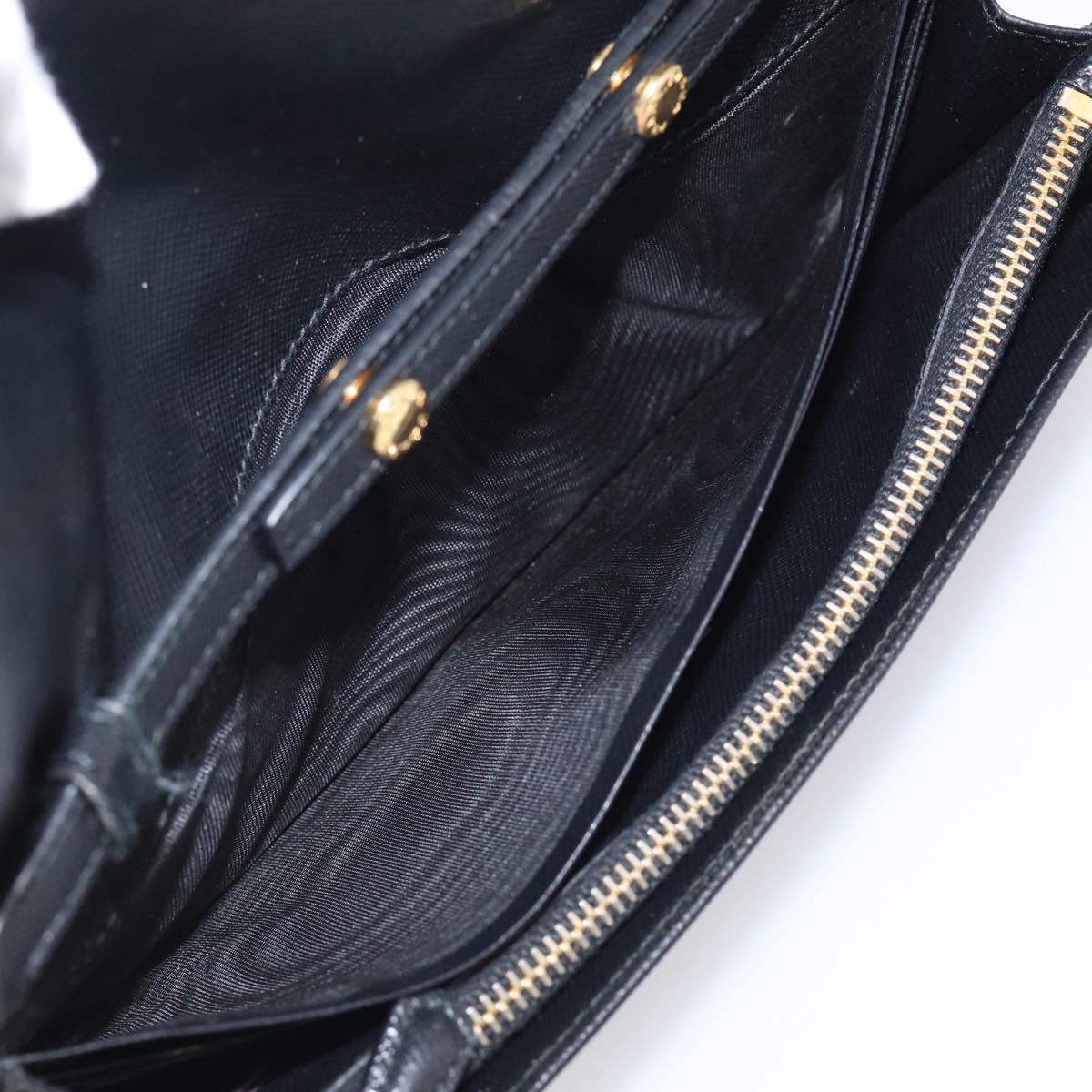 PRADA Chain Shoulder Wallet Saffiano leather Black Gold Auth 213310