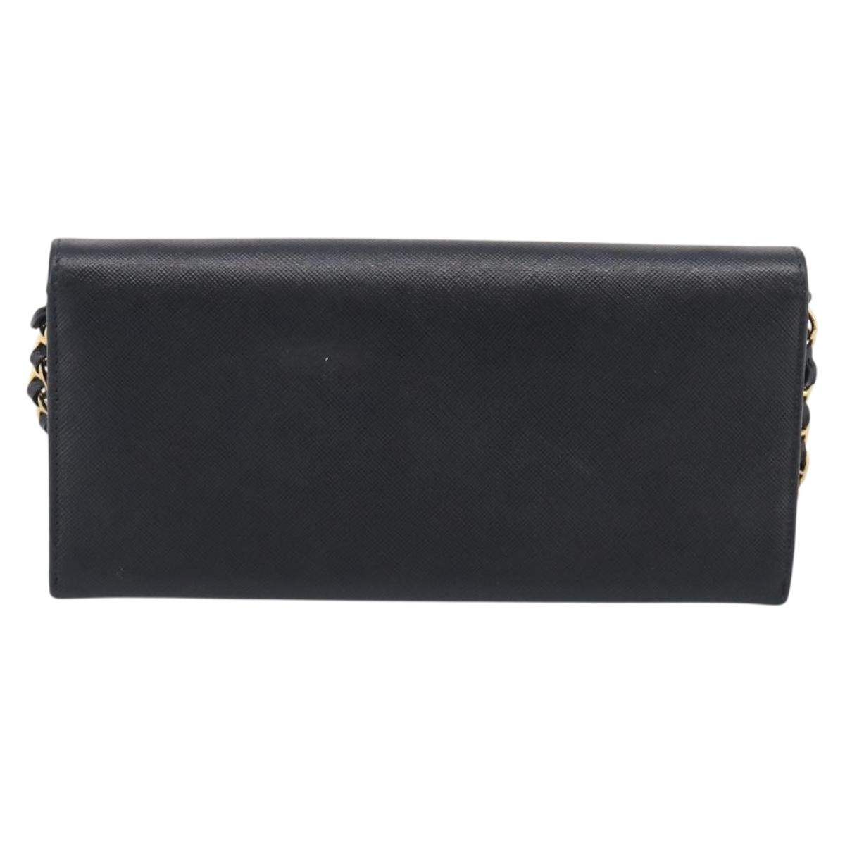 PRADA Chain Shoulder Wallet Saffiano leather Black Gold Auth 213310