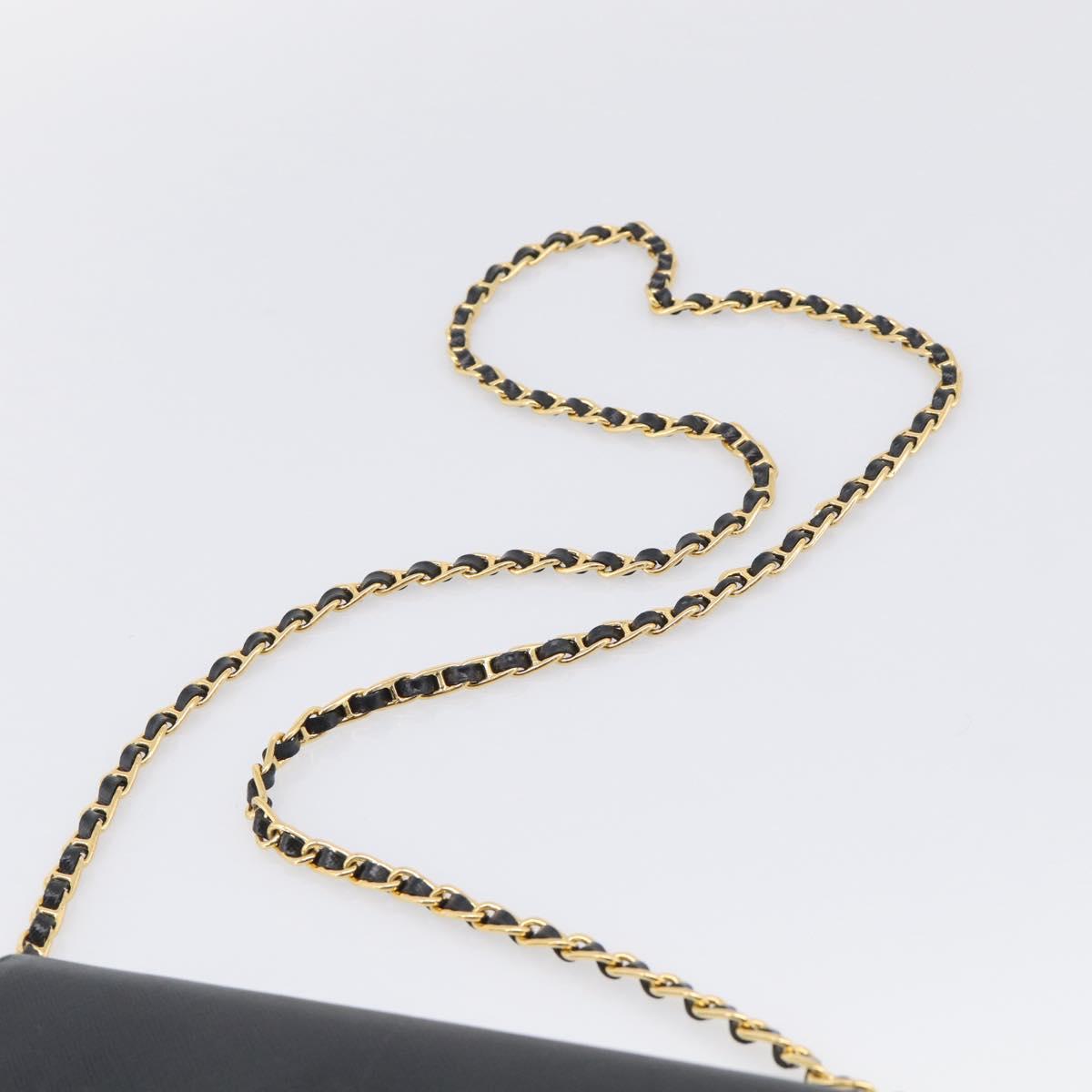 PRADA Chain Shoulder Wallet Saffiano leather Black Gold Auth 213310
