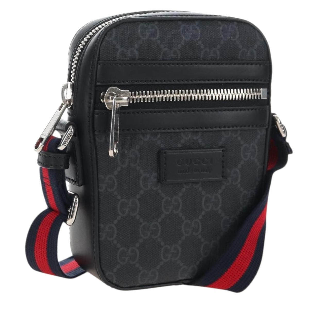 GUCCI GG Supreme Sherry Line Shoulder Bag PVC Black Silver 682357 Auth 213311V