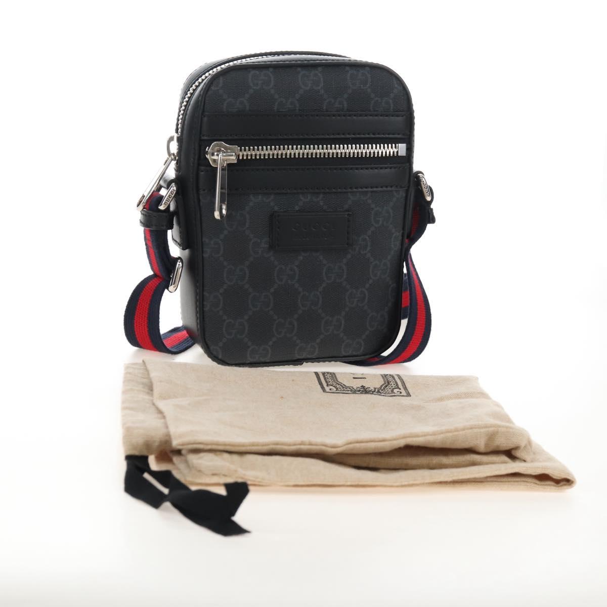 GUCCI GG Supreme Sherry Line Shoulder Bag PVC Black Silver 682357 Auth 213311V