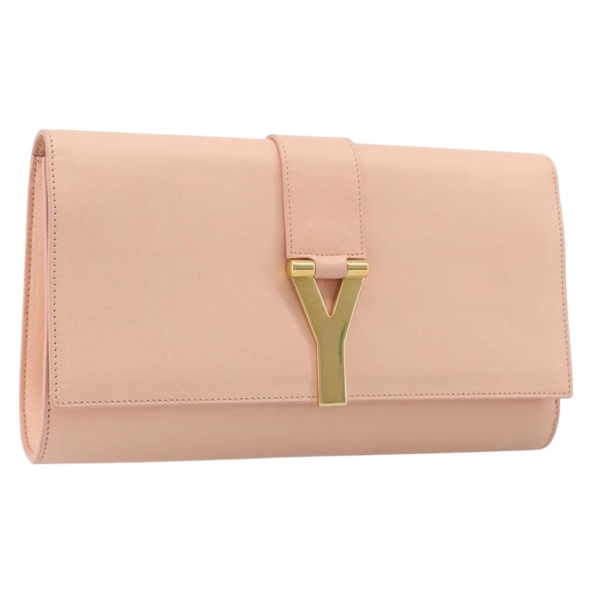 Saint Laurent Y Line Clutch Bag Leather Pink Gold 311213 Auth 213314