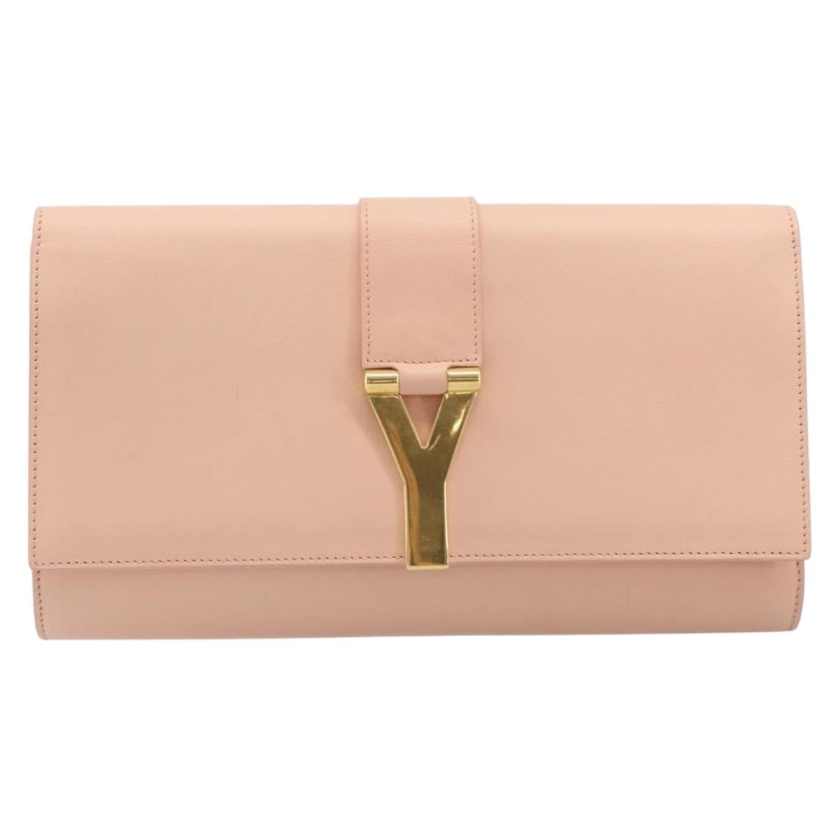 Saint Laurent Y Line Clutch Bag Leather Pink Gold 311213 Auth 213314