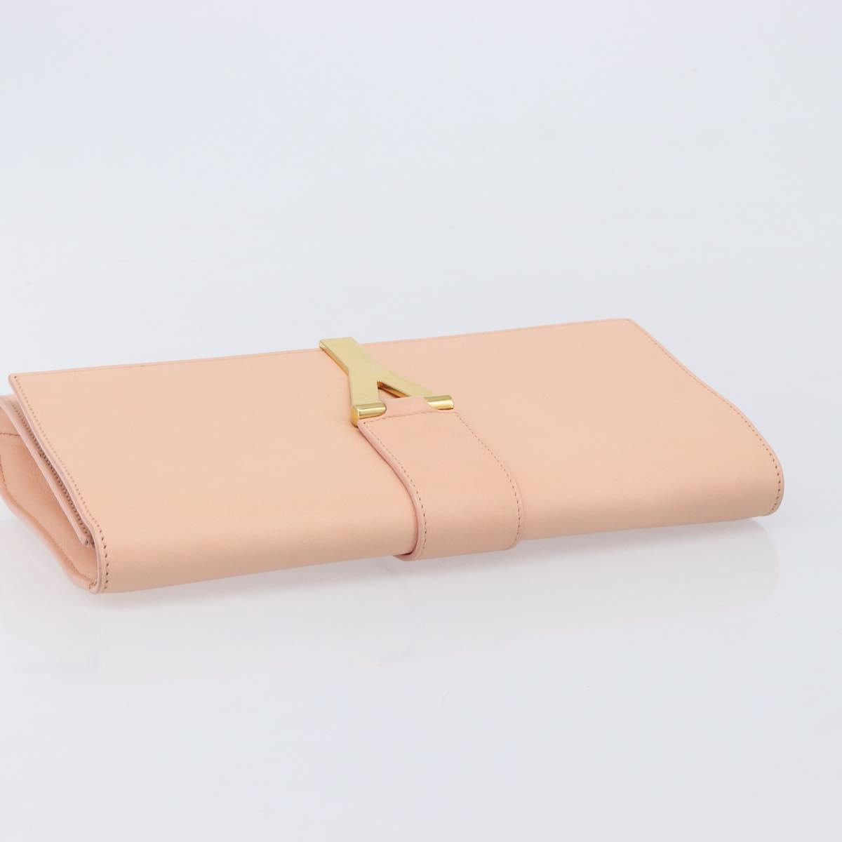 Saint Laurent Y Line Clutch Bag Leather Pink Gold 311213 Auth 213314