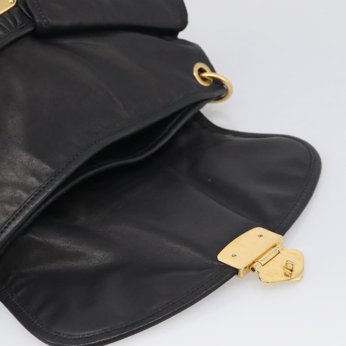 Miu Miu Matelasse Shoulder Bag Leather 2way Black Gold Auth 213318V