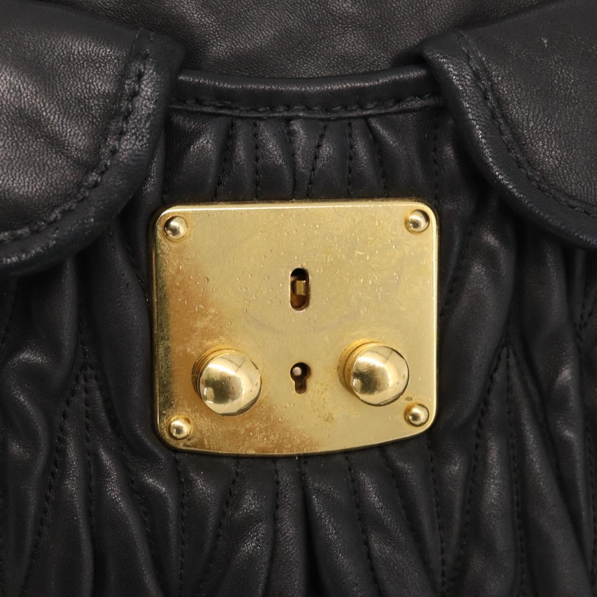 Miu Miu Matelasse Shoulder Bag Leather 2way Black Gold Auth 213318V