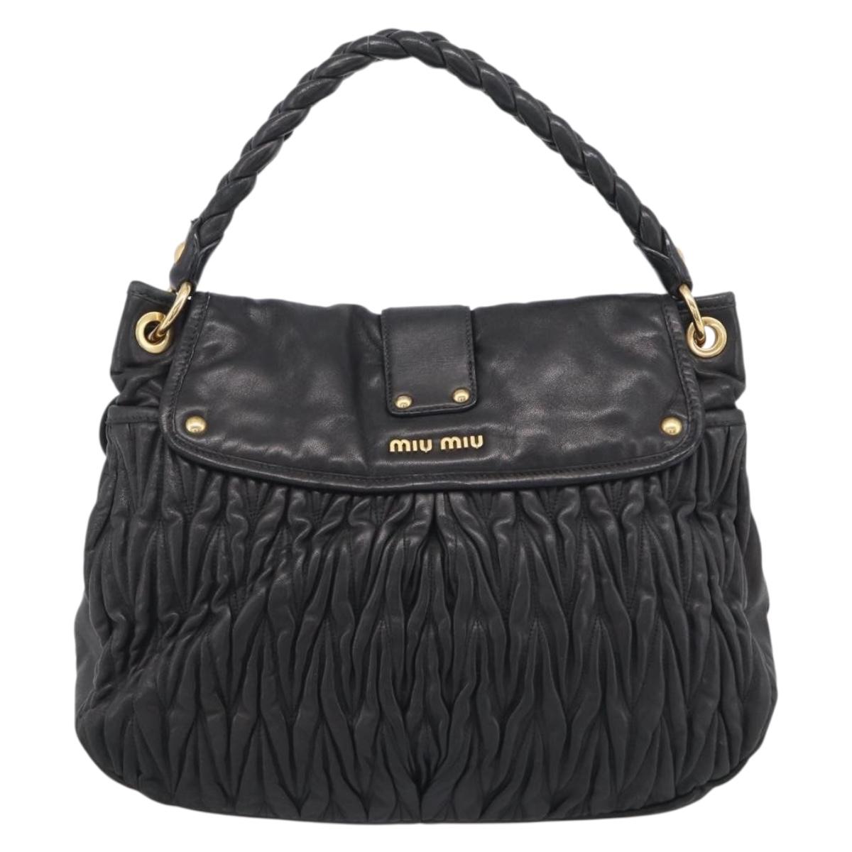 Miu Miu Matelasse Shoulder Bag Leather 2way Black Gold Auth 213318V
