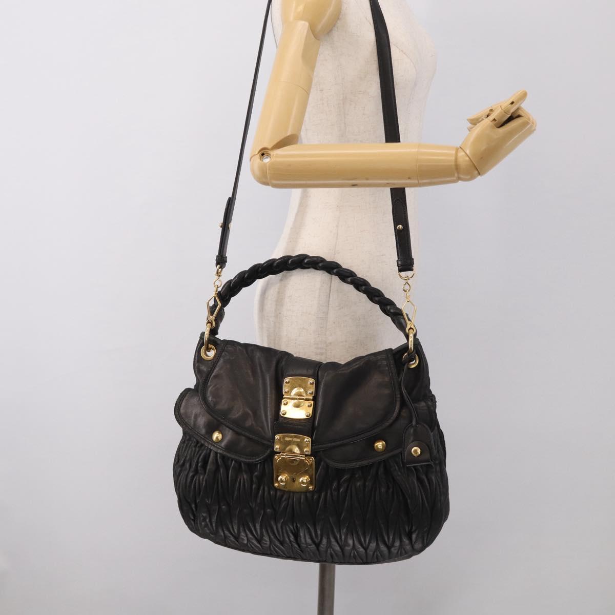 Miu Miu Matelasse Shoulder Bag Leather 2way Black Gold Auth 213318V