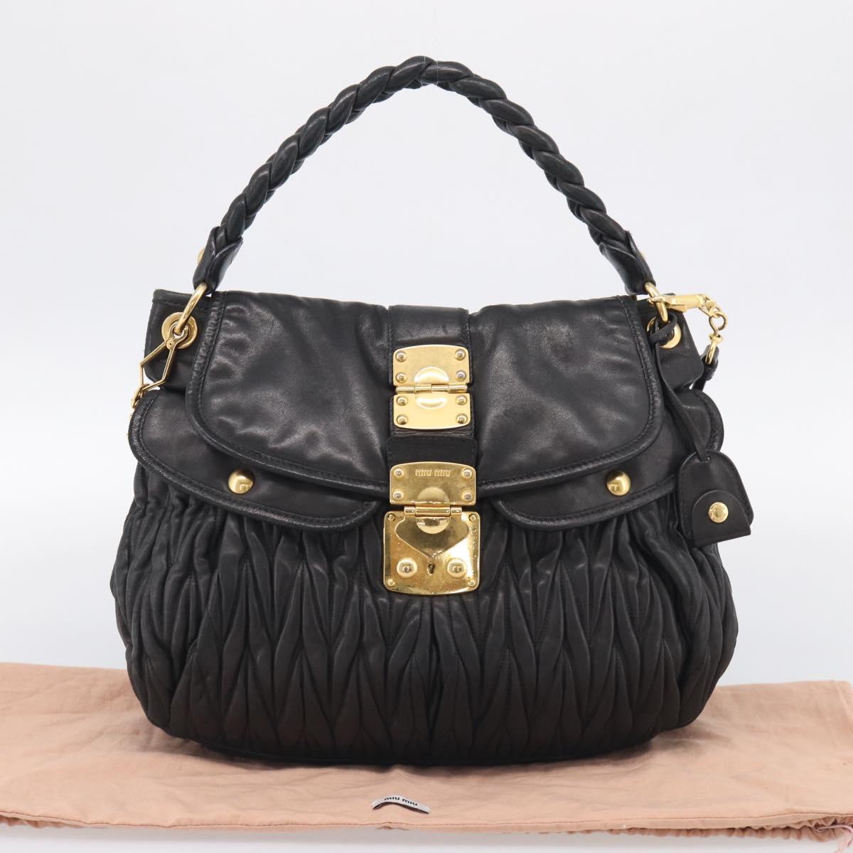 Miu Miu Matelasse Shoulder Bag Leather 2way Black Gold Auth 213318V
