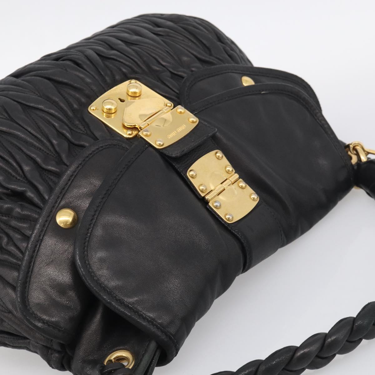 Miu Miu Matelasse Shoulder Bag Leather 2way Black Gold Auth 213318V