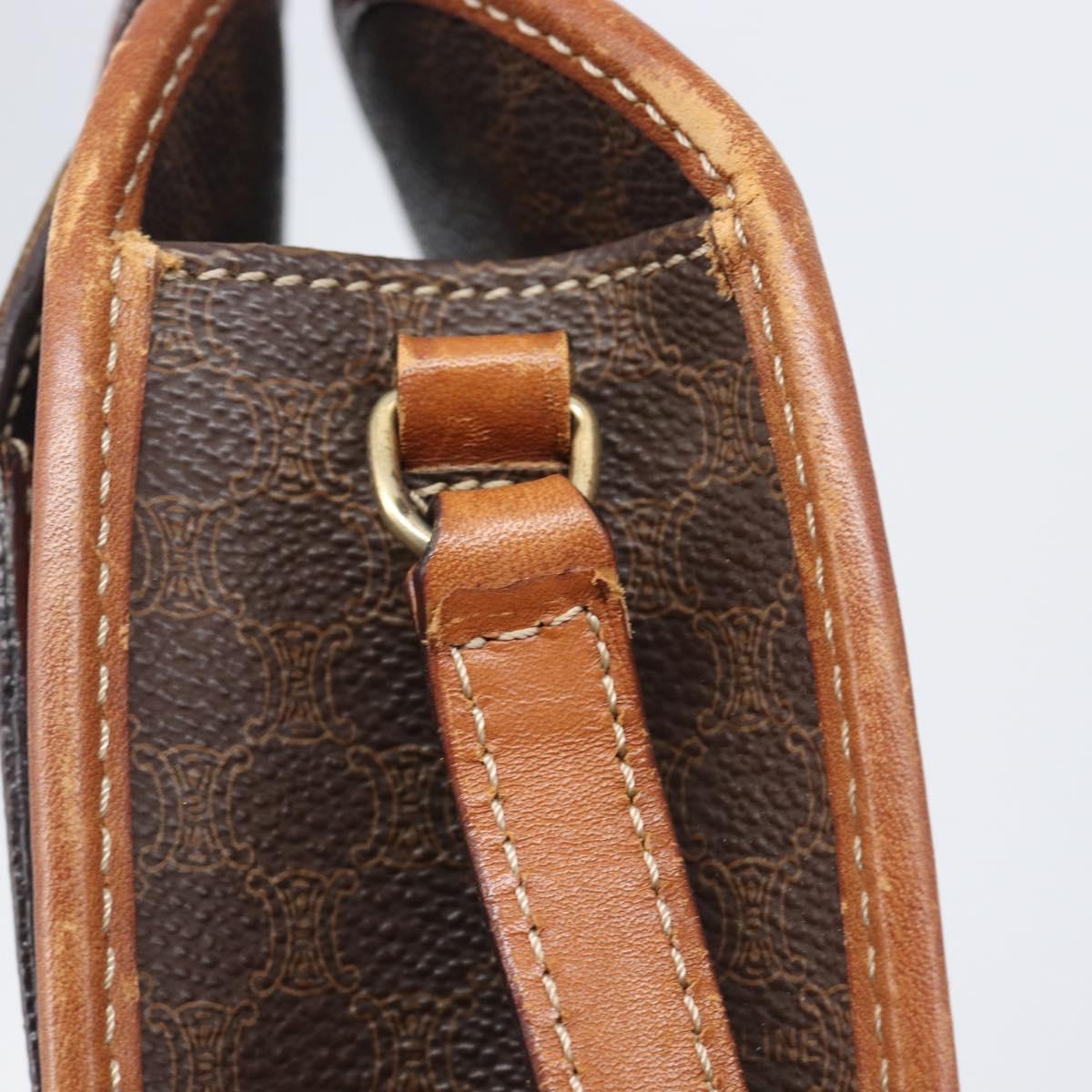 CELINE Macadam Canvas Shoulder Bag PVC Leather Brown Gold Auth 213322