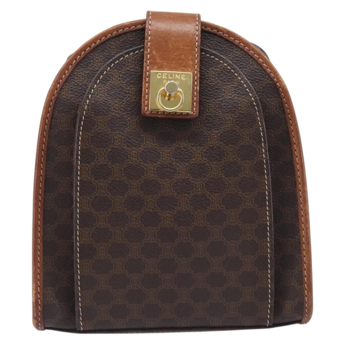 CELINE Macadam Canvas Shoulder Bag PVC Leather Brown Gold Auth 213322