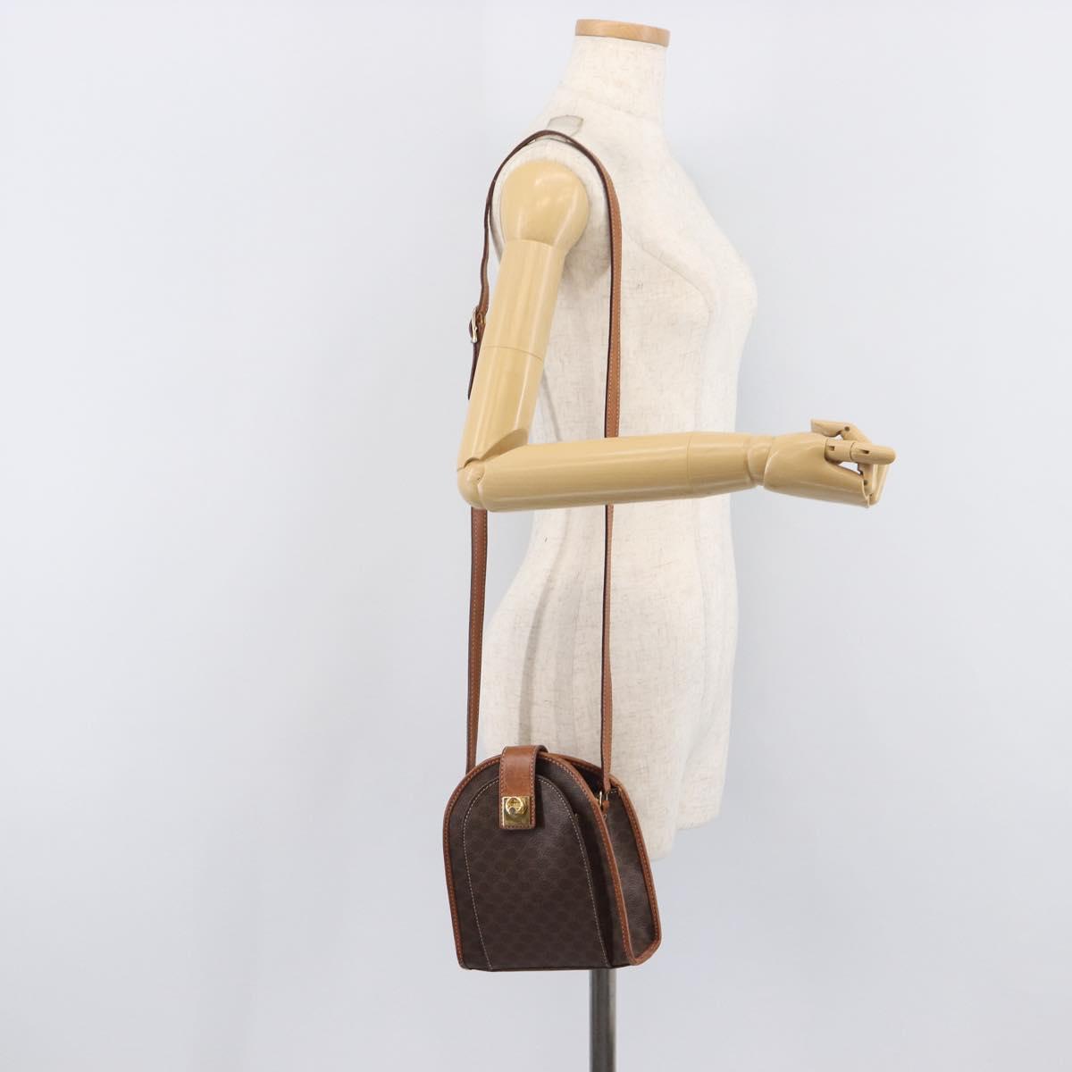 CELINE Macadam Canvas Shoulder Bag PVC Leather Brown Gold Auth 213322