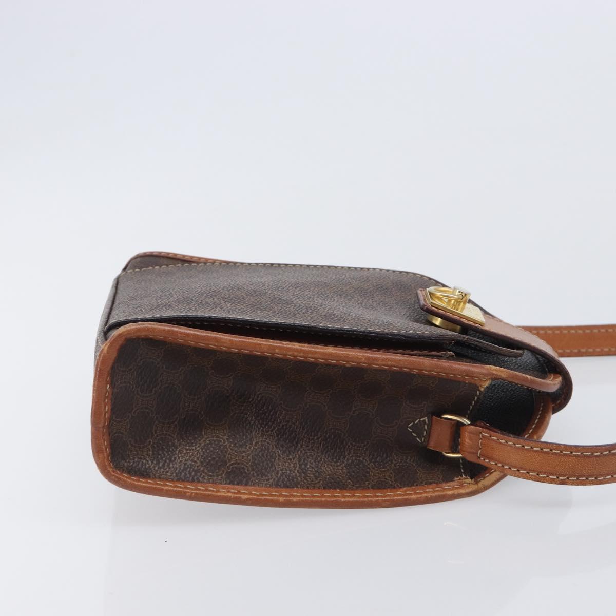 CELINE Macadam Canvas Shoulder Bag PVC Leather Brown Gold Auth 213322