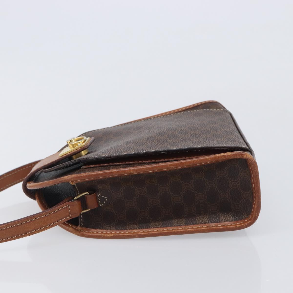 CELINE Macadam Canvas Shoulder Bag PVC Leather Brown Gold Auth 213322