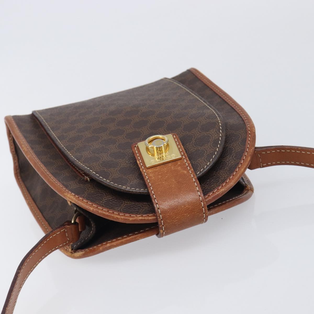 CELINE Macadam Canvas Shoulder Bag PVC Leather Brown Gold Auth 213322