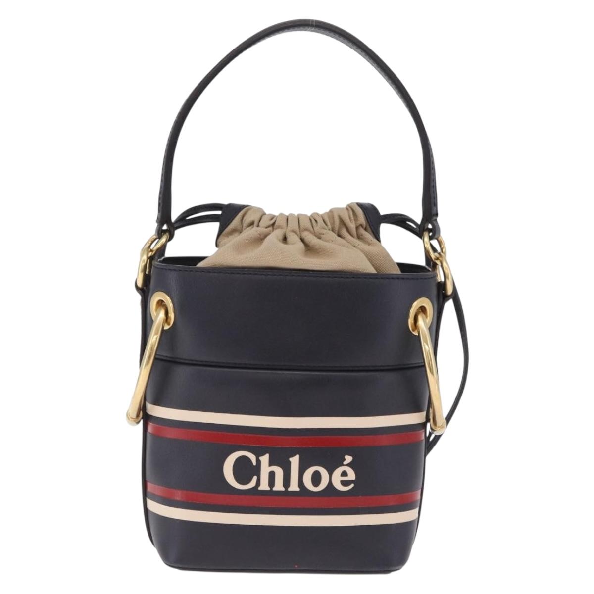Chloe Hand Bag Leather Navy Gold Auth 213323A