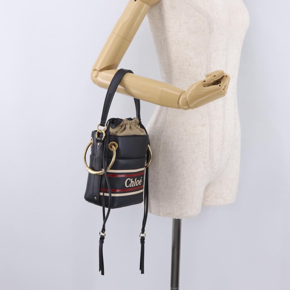 Chloe Hand Bag Leather Navy Gold Auth 213323A