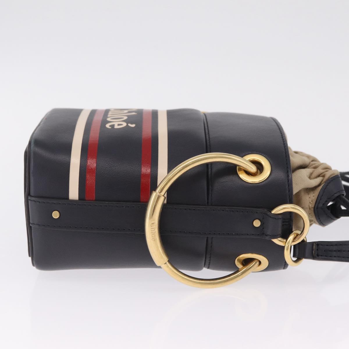 Chloe Hand Bag Leather Navy Gold Auth 213323A