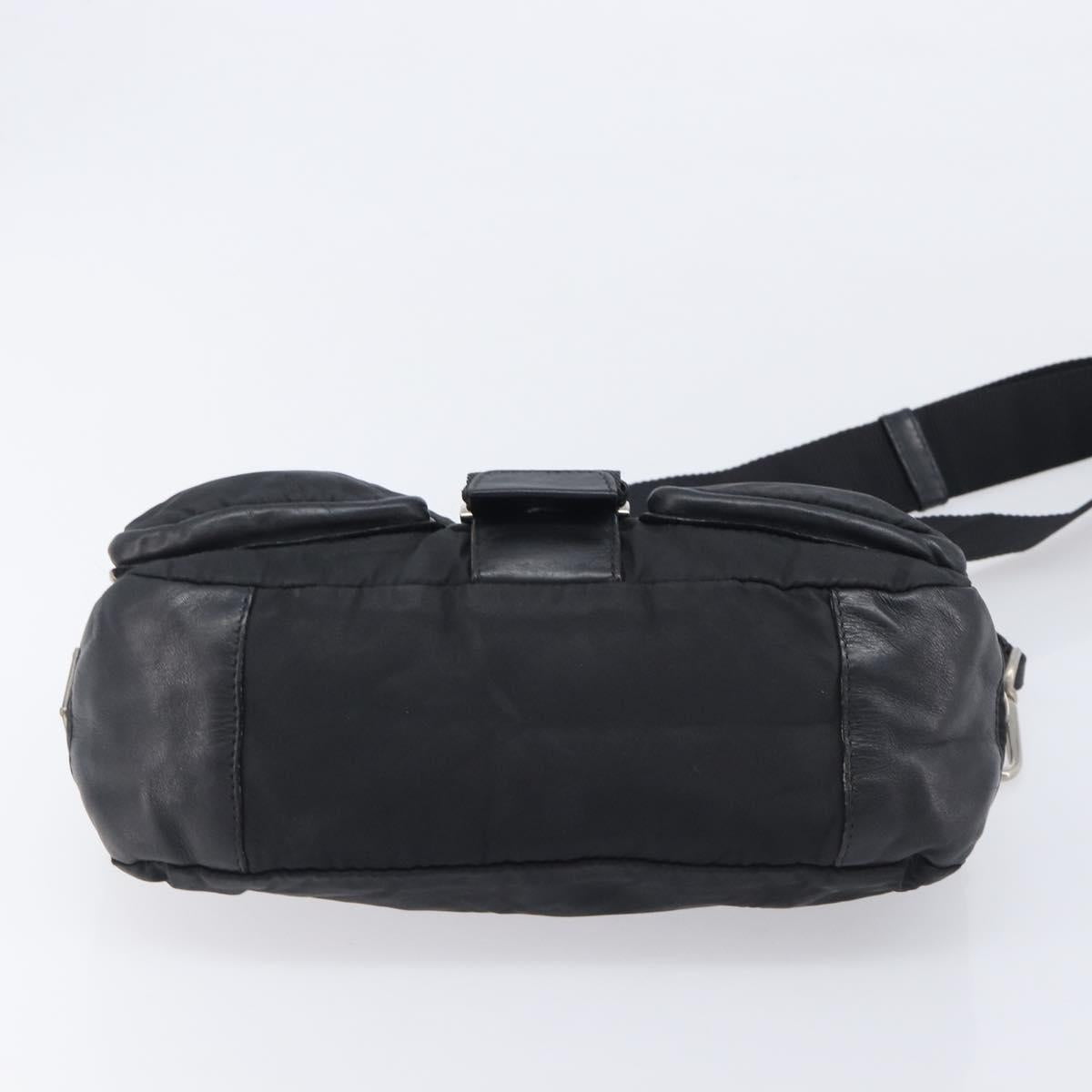 PRADA Shoulder Bag Nylon Leather Black Silver Auth 213330