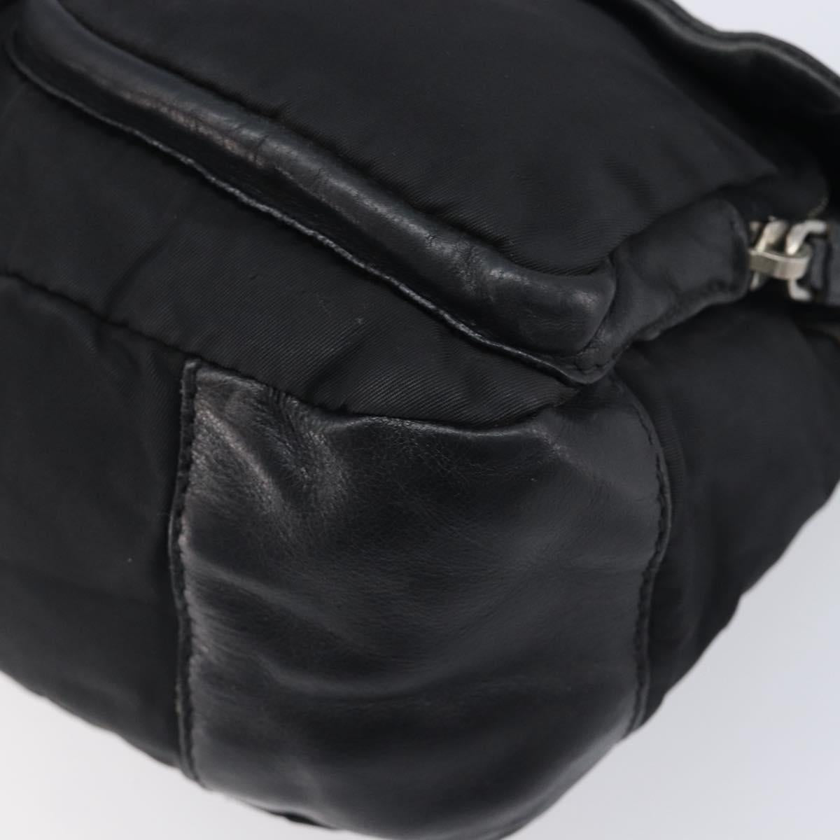 PRADA Shoulder Bag Nylon Leather Black Silver Auth 213330