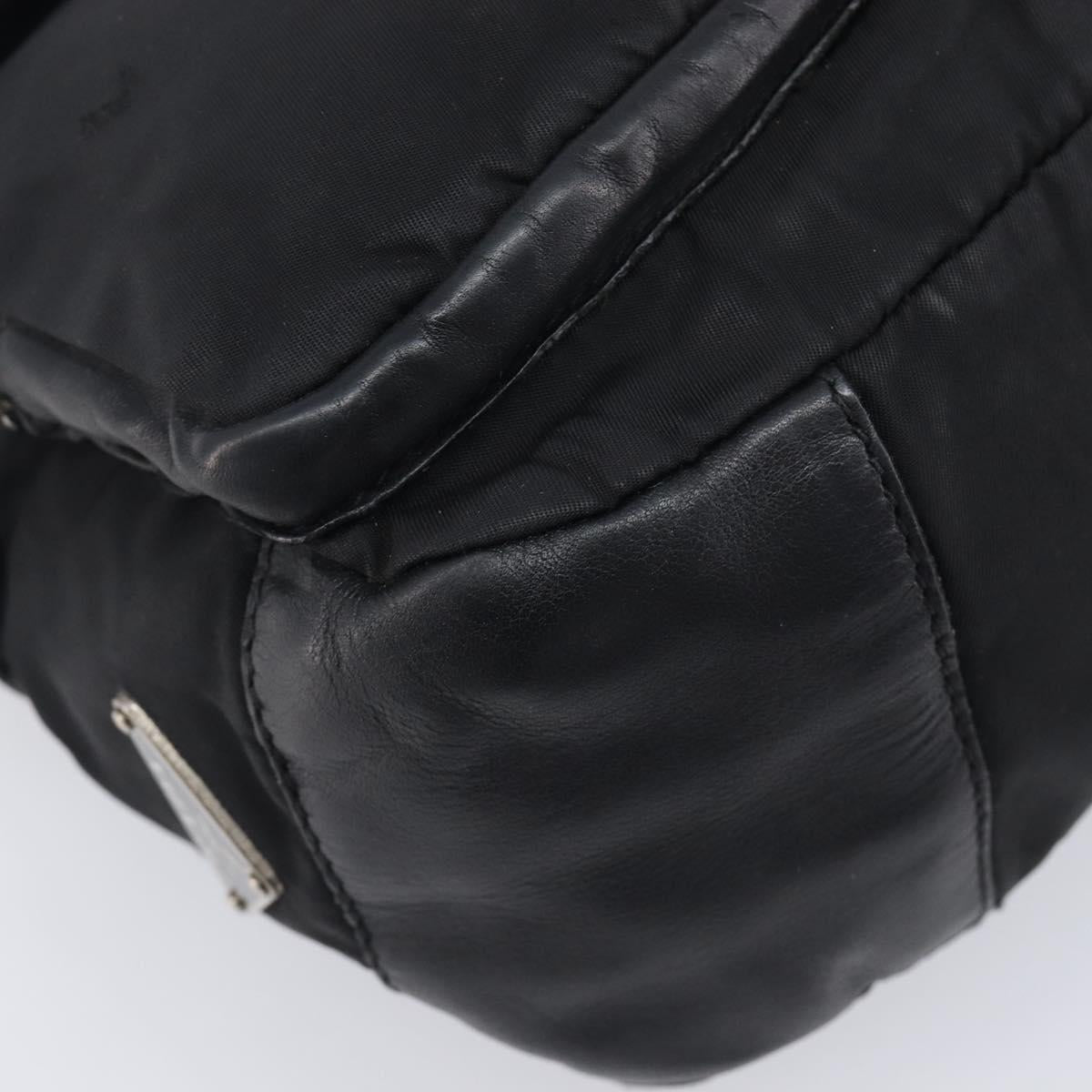 PRADA Shoulder Bag Nylon Leather Black Silver Auth 213330