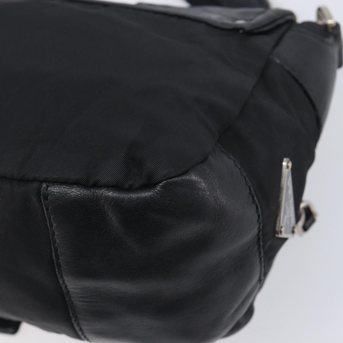 PRADA Shoulder Bag Nylon Leather Black Silver Auth 213330
