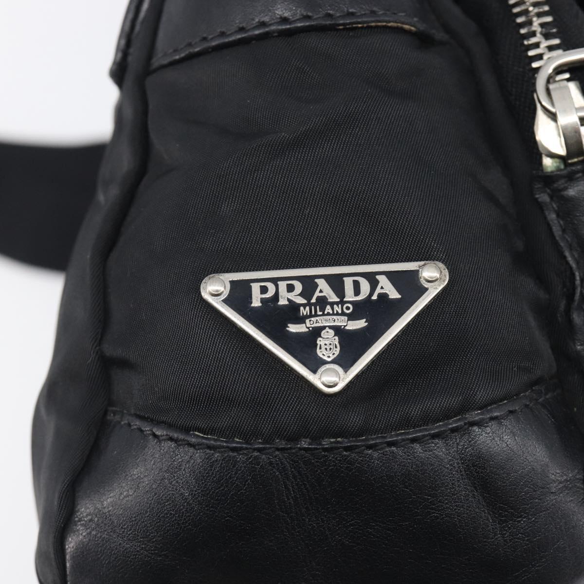 PRADA Shoulder Bag Nylon Leather Black Silver Auth 213330